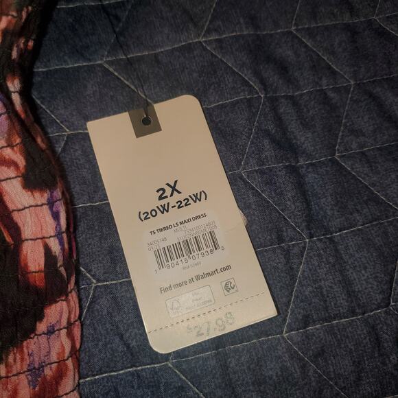 NEW Terra & Sky Size 2X Plus Tiered Boho Peasant Dark Floral Midi Smocked Dress - Picture 5 of 10